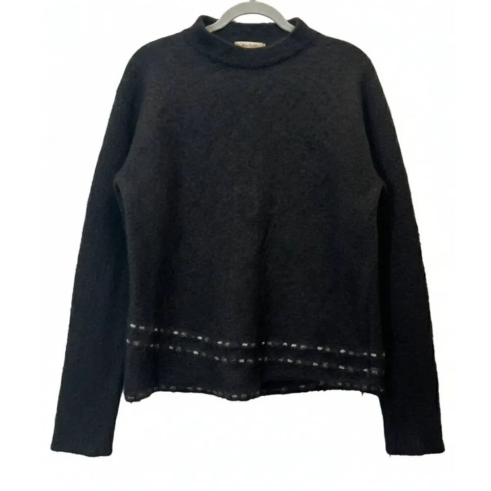 Migoscha womens medium sweater super kid mohair Italian black tan mockneck